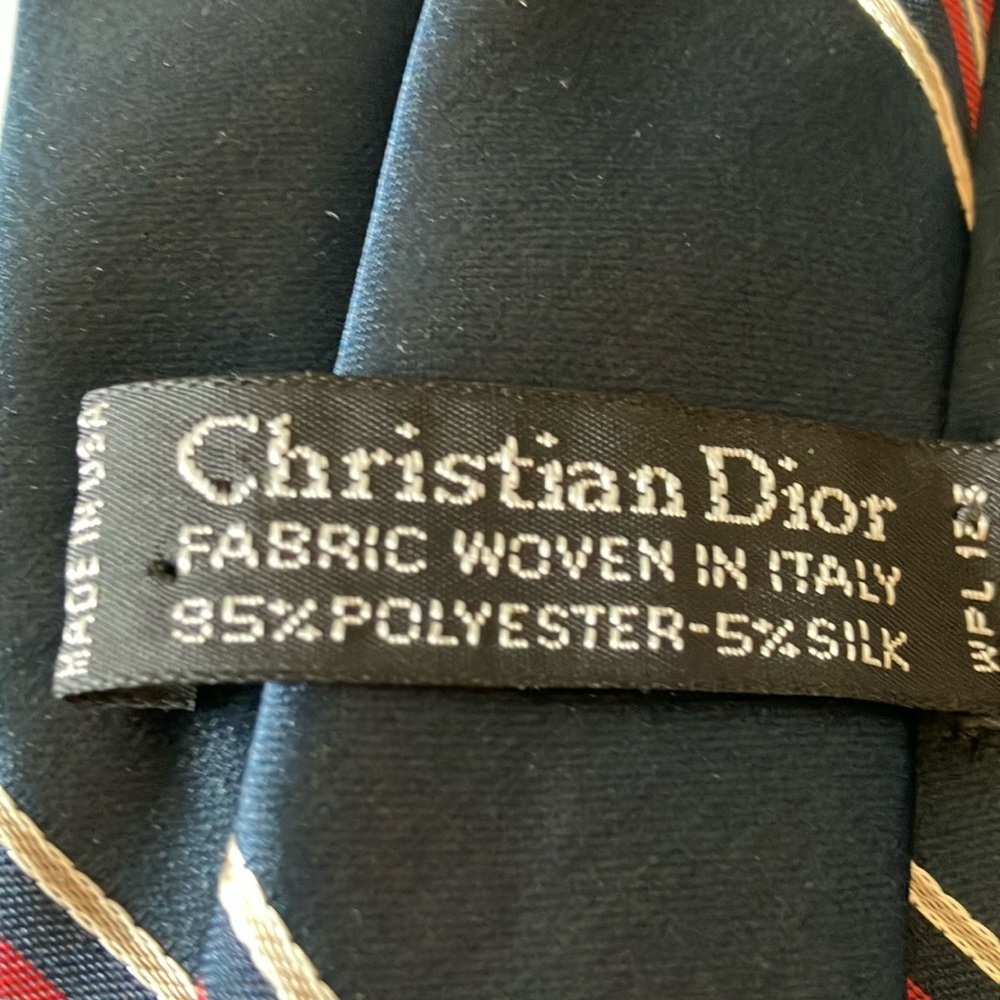 Christian Dior: Classic Navy Striped Tie- Made in USA - Picture 5 of 16